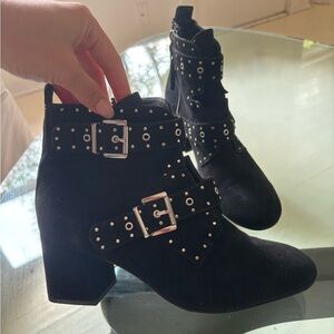 Rebecca Minkoff Logan black suede boots with silver details